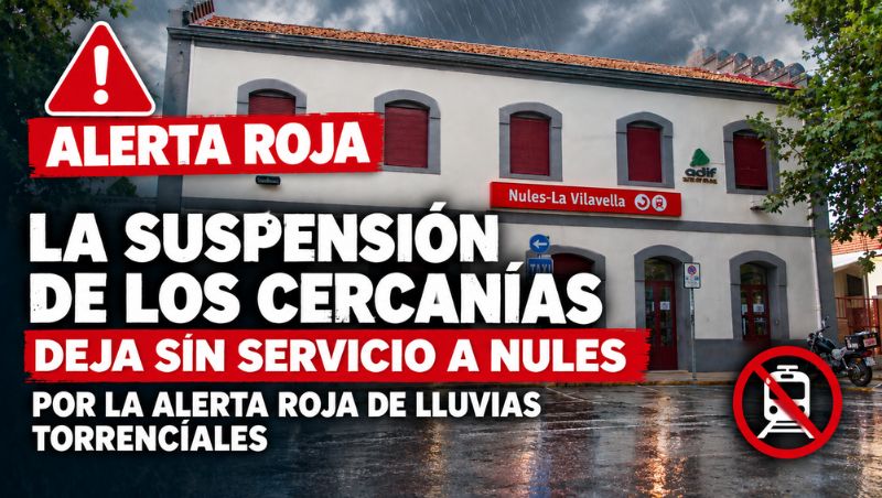 Nules se queda sin Cercanías tras la suspensión de la línea C6 por la alerta roja de lluvias